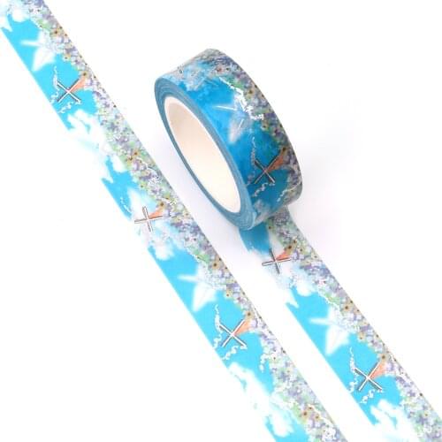 NEW 10pcs/Lot Decorative Blue Sky Flowers Windmills Silver Foil Washi Tapes Bullet Journal Adhesive Masking Tape Cute Stationery