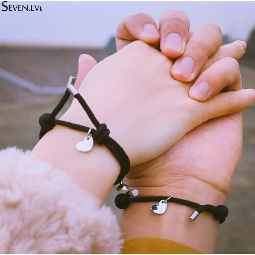 Heart-shaped stainless steel Charm Jewelry couple Bracelet magnet attraction best friend jewelry gift adjustable rope bracelets