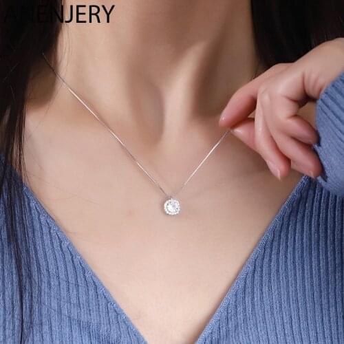 Evimi 925 Sterling Silver Shiny Square Zircon Necklaces for Women Niche Design Clavicle Chain Light Luxury Simple Accessories