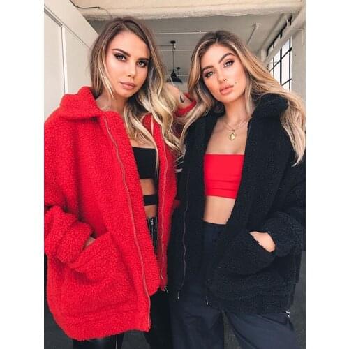 Teddy Coat Jacket Plush Fluffy Red Faux Fur Coat Female Winter Russian Fashion Park 2020 Warm Street Temperament Personality