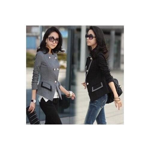 New Fashion Spring Suit Jacket Women Double Breasted Short Coat Office Ladies Blazer Black/Grey Big size women jacket