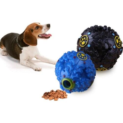 Dog Toy Rubber Ball Chew Dispenser Leakage Food Play Ball Interactive Pet Dental Teething Training Toy Blue Red 7.5cm/2.95"