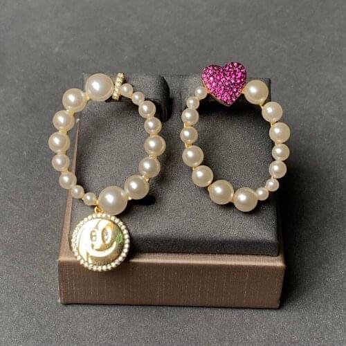 UMGODLY Fashion Gold Color pearl Earrings Asymmetry Smiling Face Love Heart AAA Cubic Zirconia Earrings Women Festival Jewelry