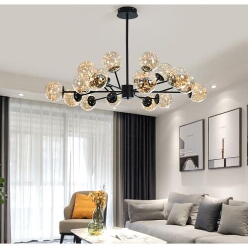 Modern Led Chandelier Living Room Bedroom Dining Lamps Home Indoor Lighting Ceiling Chandelier Neutral Light Glass Lampshade