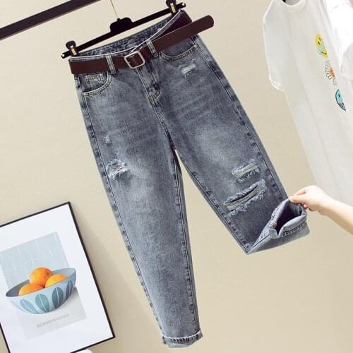 Loose High Waist Jeans Woman Women Jeans 2021 Spring Denim Trousers Hole Cotton Pantalon Fashion Women Clothing New Style 10829