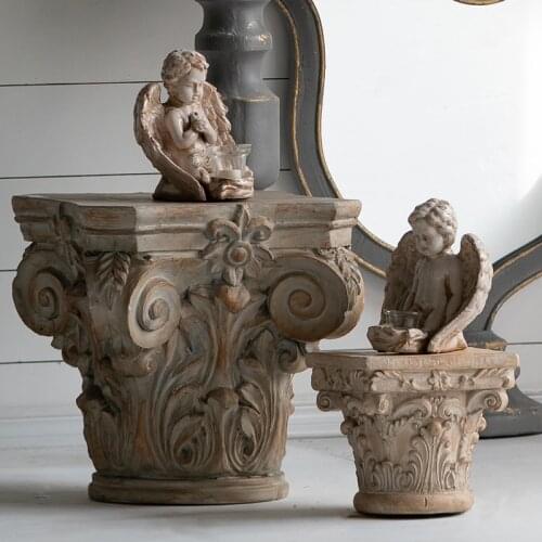 French Classical Retro Distressed Art Carving Roman Columnretro Table Decoration Home Living Room Decoration Display Accessories