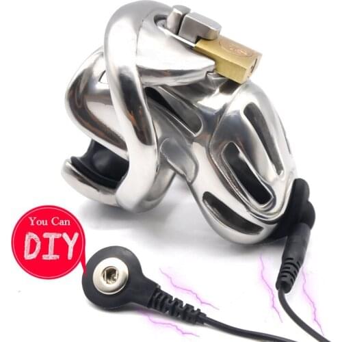 Embedded Modular Design Male Electric Shock Stainless Steel Cock Cage Penis Ring Chastity Device Adult Bondage Sex Toy A370S