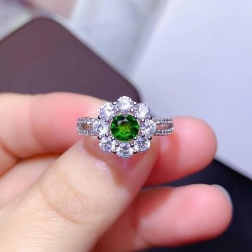 Jewelry Fashion 925 Silver Gemstone Ring for Daily Wear 5mm*5mm Natural Chrome Diopside Ring Simple Gemstone Ring