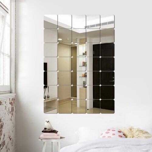 6pcs/set Mirror Wall Sticker 3D rounded square Mirror Acrylic DIY Wall Decor Stickers for Home Bathroom bedroom Decoration Art