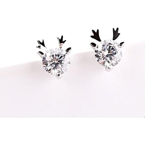 Simple Fawn elk antler CZ earrings 100% 925 Sterling silver Jewelry fashion Hypoallergenic Stud earrings for women girl gift
