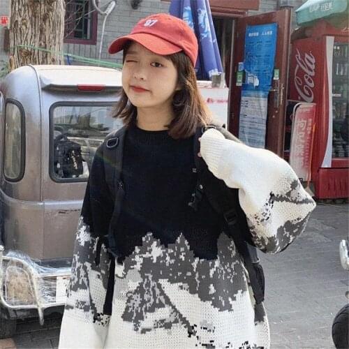 Cool American Tops Oversize Women High Street Knitting Sweater Tops Autumn Pullover Loose Harajuku Kawaii White Teens Sweater