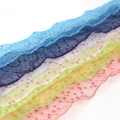 1meter Wave Silk Organza Sequins Ribbon Bow Material for Hair Ornament Gift Wrapping Decor Lace Ribbons DIY Sewing Accessories