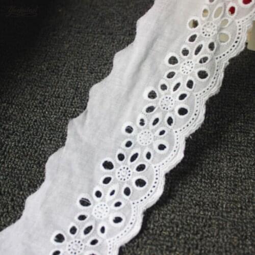 YACKALASI 100% Swiss Cotton Voile Eyelet Embroidered Lace Ribbon Swiss Cotton Voile Sewing Apparel Trims Appliqued White 7CM