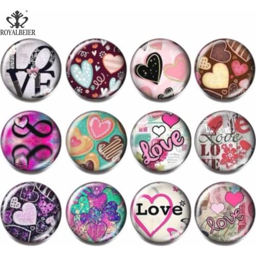 12pcs/lot Mixed Love Theme Glass Beads 18mm Colorful Snaps Button bijuterias Charm DIY Bracelet Jewelry Women berloque