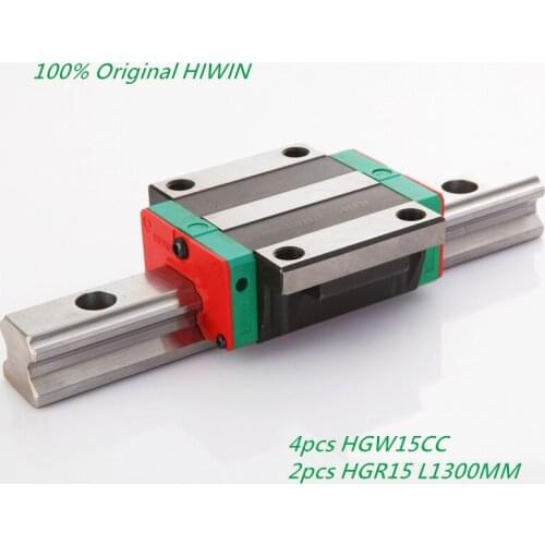 2pcs Original HIWIN HGR15-L1300mm Linear Rails with 4pcs HGW15CC Linear Sliding Flanged Blocks