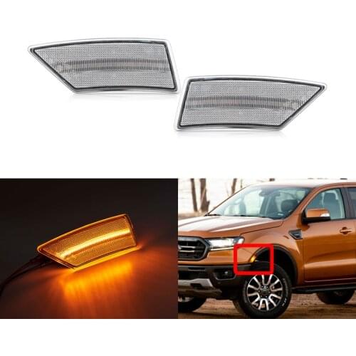 2x Fits For Ford Ranger Tremor XL XLT Lariat 2019 2020 2021 Euro-Style Clear Lens Front Bumper Led Fender Side Marker Lights