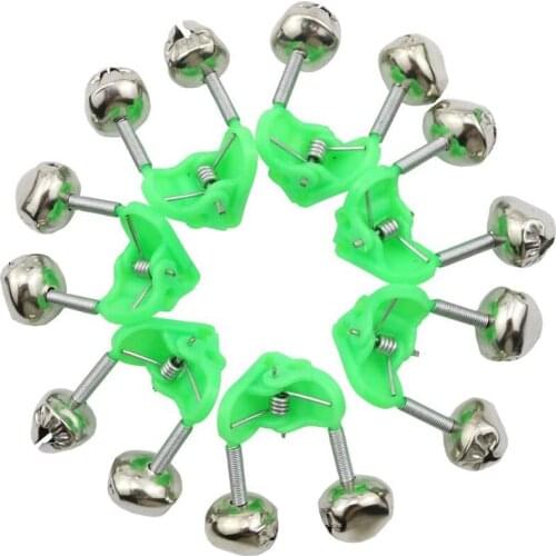 40PCS Fishing Rod Bells Alarm Ring Fishing Bite Rod Clip Green Tip Clip ABS Fish Bell Alarm Fishing Tackle