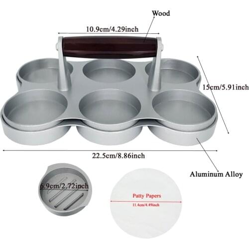 6 Stuffed Burger Press with 100 Free Burger Papers, Works Best for Stuffed Burgers, Sliders, Regular Beef Burger