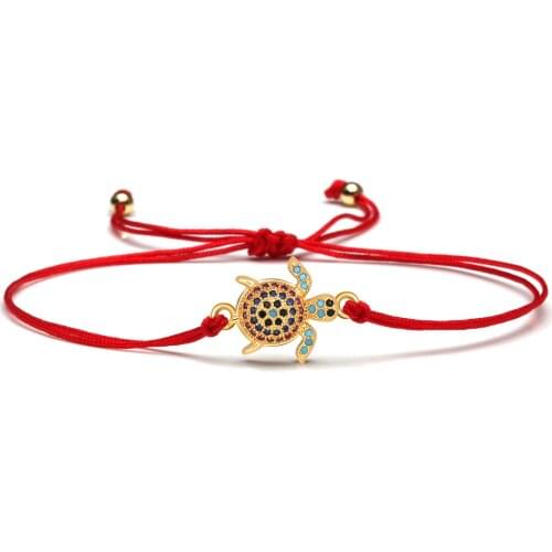 AAA Multicolored Cubic Zirconia Stones Brass Sea Turtle Lucky Charm Bracelet Women 2021 CZ Lovely Tortoise Red String Jewelry He