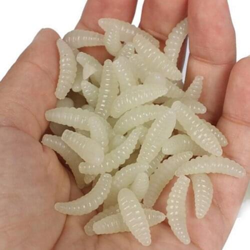 Promotion 50PCS 2cm 0.3g Maggot Grub Soft Fishing Lure Hooks Smell Worms Glow Shrimps Fish Lures