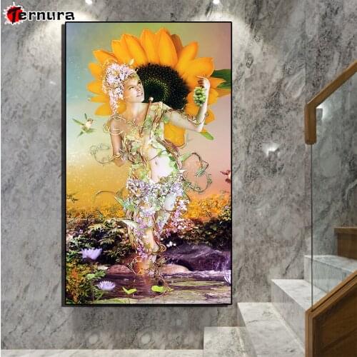 DIY diamond painting cross stitch Accompanied by the girl with flowers mosaic embroidery full square round drill handmade decor