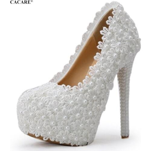 CACARE Luxury Wedding Party Shoes Shinny Pearls Platform High Heels Bridal Shoes Cinderella Multi-choice F2952