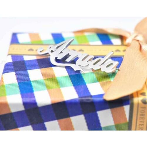 Solid Silver Customized Nameplate Brooch Personalized Name Pin Company Souvenir Memory Jewelry