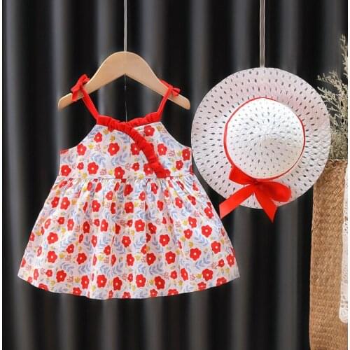 Summer Baby Princess Dress Girls Print Sleeveless Dresses for 1 year Girl Baby Clothing With Hat 2pcs Toddler Baby Suits Outfits