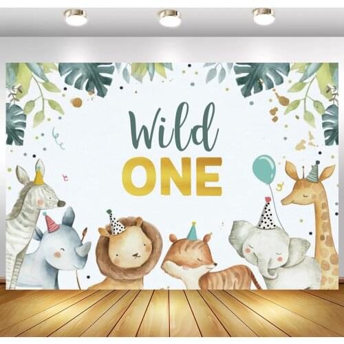 Jungle Leaves Animals Party Wild One Photo Background Kids 2nd Birthday Cake Table Banner Backdrops Decor Vinyl Poster