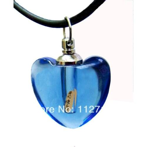 25pcs/lot blue Smooth hearts Rice vials pendants rice vial pendant perfume empty glass bottle glass spray perfume bottl