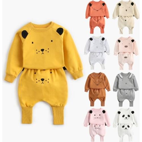 Sanlutoz Cotton Autumn Baby Clothes Sets Unisex Cute Animal Printed Toddler Tops + Pants 2pcs Casual Infants Clothing
