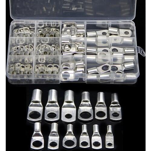 65/130PCS 6-35mm Tinned Copper Lugs Ring Crimp Terminals Battery Wire Welding Cable Connectors Assorted Kit