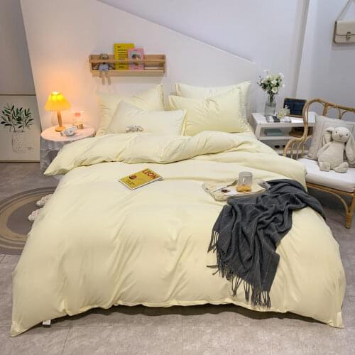 4pcs Bed Sheet Set Queen King Size Milky Color Bedding For Double Bed Plain Dyed Minimalist Style Quilt Cover Set funda nordica