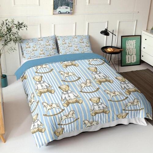 50Childrens Bed linen Cute Teddy Bear Pattern King Queen Size Comforter Set With Pillowcases High Quality Home Textiles