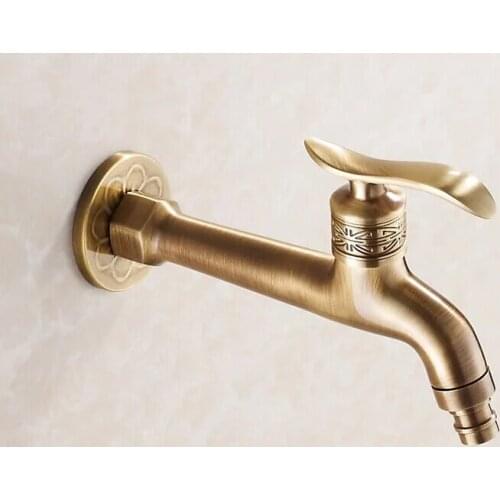 Long Garden Use Bibcock Faucet Tap Crane Antique Brass Finish Bathroom Wall Mount Washing Machine Water Faucet Taps