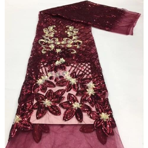 4 colors (5yards/pc) Latest wine red and gold sequins net lace embroidered African French lace fabric for party dress FSS402