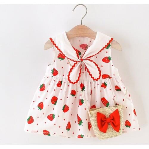 Summer Toddler Dress Infant Baby Girls Sleeveless Strawberry Dotted Dress Princess A Line Dress Baby Girl Cute Clothes
