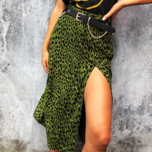 Summer Womens Leopard Print Skirt High Waist Divide Midi Womens Green Print Dot Casual Chic Skirt Sexy High