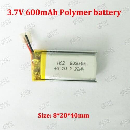 10PCS 3.7V 2.22WH Lithium Polymer battery 3.7v 600mah 802040 Lipo With PCB BMS for MP3 dvr GPS mp4 Monitoring equipment