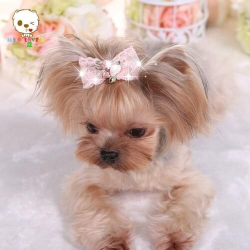 Small Dogs Hairpin Bows Hair Yorkshire Terrier Flash Drilling Grooming Accessories for Pets Supplies Embroidery Lace Hair Clips