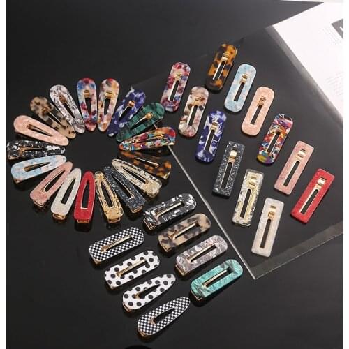 Fashion Hair Clips Women Acrylic Hollow Waterdrop Rectangle Leopard Marble Textured Girls Hair Clips Tin Foil Sequins Headwear