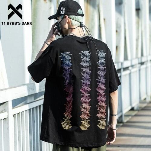 11 BYBBS DARK 2021SS Hip Hop Rainbow Gradient Letters Tshirt Shorts Sleeve Tees Shirts Tops Harajuku Streetwear Mens Clothing
