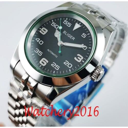 BLIGER Polished Self Winding Men Watch MIYOTA 8215 MINGZHU 2813 Movement Jubilee Bracelet Black Dial Sapphire Crystal