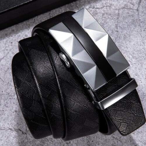 Mens Classic Black Belts with Automatic Metal Buckle Quality Leather Bussiness Belts Fashion Waistband For Dad Male Friends