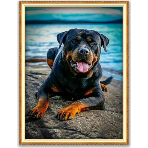 Animal Dog Rottweiler DIY 11CT Embroidery Cross Stitch Kits Needlework Craft Set Printed Canvas Cotton Thread Home Decoration