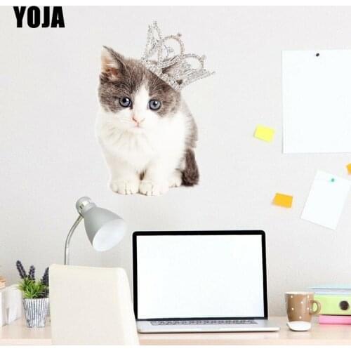 YOJA 28.9×42CM Cute Crown Kitten Girl Bedroom Decoration Personality Home Room Wall Stickers 8WS0294
