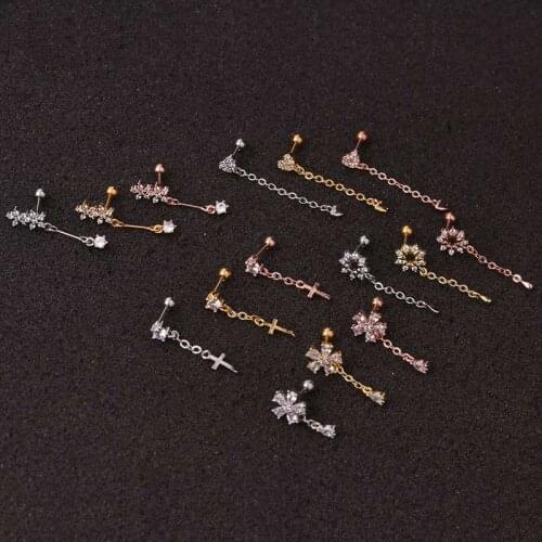 Stainless Steel Thread Earrings Tragus Dangle Stud Cartilage Screw in Helix Earring Helix Bar Clara Flower