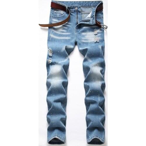 New Fashion 2021 AUTUMN Spring Hole Blue Jeans Mens Ripped Skinny Biker Destroyed Denim Trousers