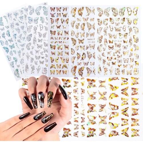 1pc Holographic 3D Butterfly Nail Art Stickers Adhesive Sliders Colorful DIY Golden Nail Transfer Decals Foils Wraps Decorations