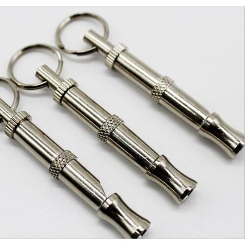 Wholesale 200pcs/lot Pet Dog Whistles Puppy Training Ultrasonic Pitch Sound Adjustable Key Chain Rings Aluminum 7.5x0.5cm